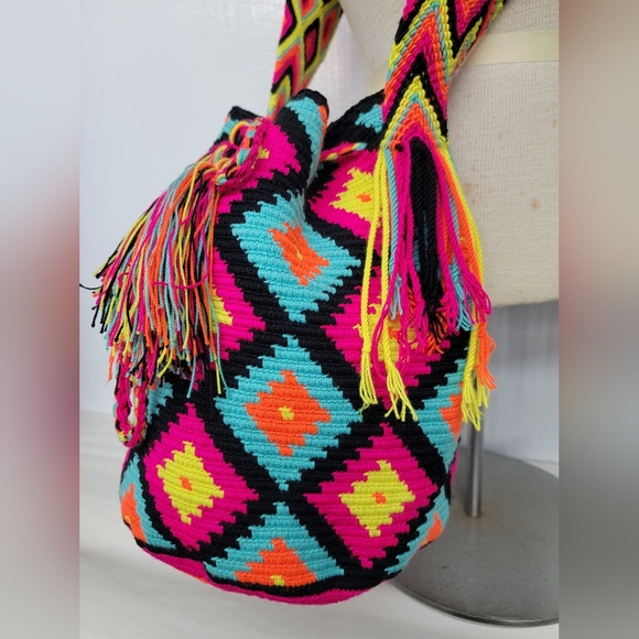 Hippie Boho Hobo Crossbody Bag Wayuu Mochila Tribal - Picture 5 of 11